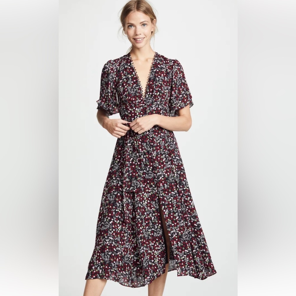 NICHOLAS Silk Burgundy Floral Midi Dress